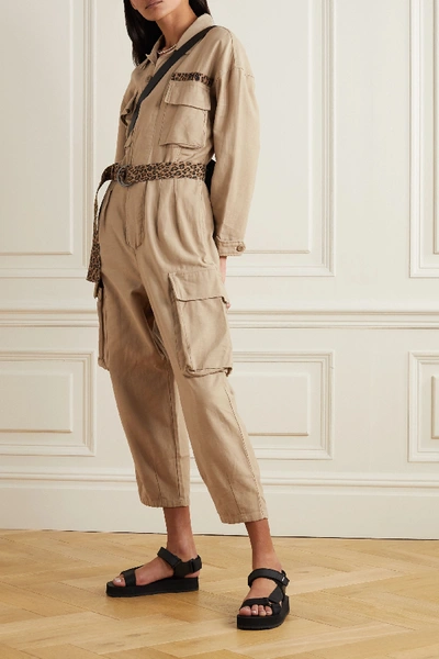 Shop R13 Abu Belted Cotton-canvas Jumpsuit In Beige