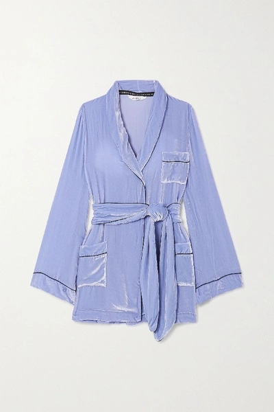 Sleeping With Jacques The Bon Vivant Belted Piped Velvet Robe In Lilac