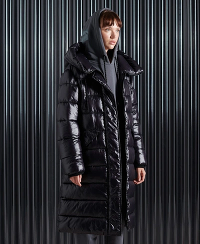 Superdry Women's High Shine Longline Duvet Coat Black - Size: 14 | ModeSens