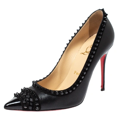 Pre-owned Christian Louboutin Black Leather And Suede Trim Malabar Hill Spiked Pumps Size 38