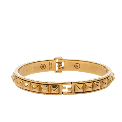Pre-owned Fendi Gold Tone Pyramid Studded Cuff Bracelet L