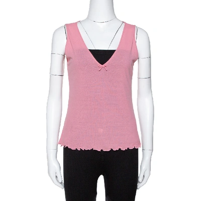 Pre-owned Gucci Pink Cotton Knit Bow Detail Sleeveless Top M