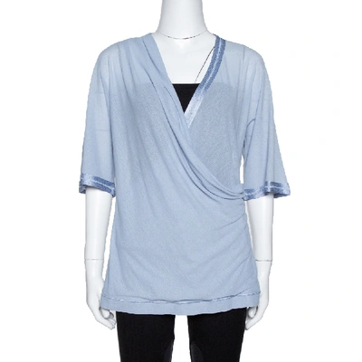 Pre-owned Missoni Blue Knit Crossover Draped Three Quarter Sleeve Top S