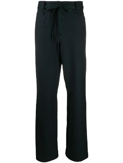 Shop Odeeh High-waisted Front Tie Trousers In Blue