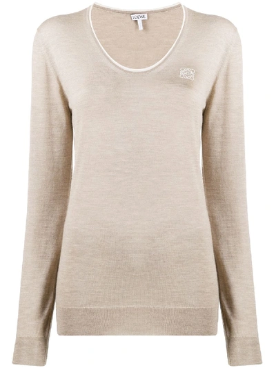 Shop Loewe V-neck Knitted Top In Neutrals
