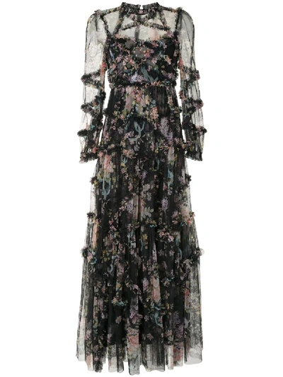 Shop Needle & Thread Floral Print Ruffle Dress In Black