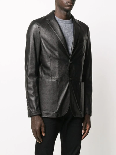 Shop Ajmone Long-sleeve Leather Blazer In Black