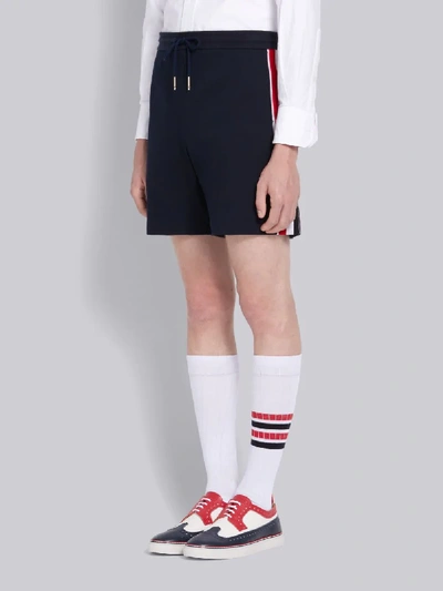 Shop Thom Browne Navy Cotton Interlocking Rwb Stripe Mid-thigh Shorts In Blue