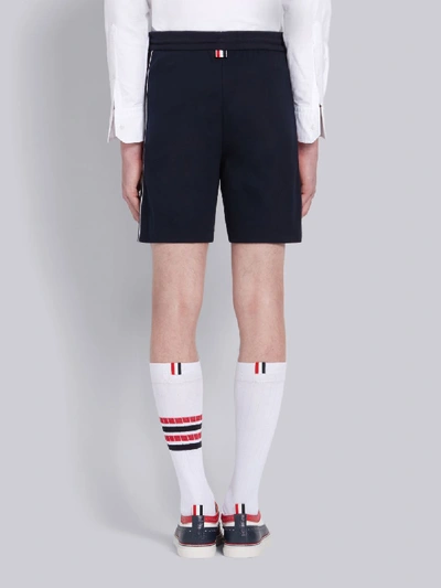 Shop Thom Browne Navy Cotton Interlocking Rwb Stripe Mid-thigh Shorts In Blue