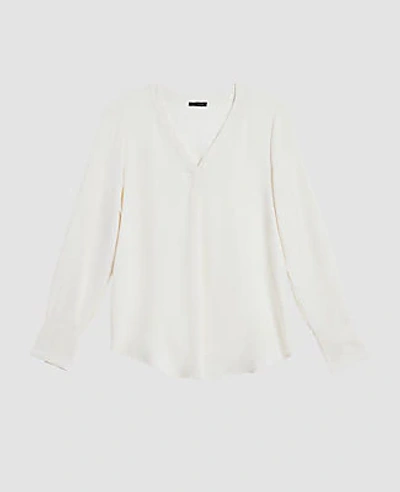 Shop Ann Taylor Mixed Media Pleat Front Top In Winter White