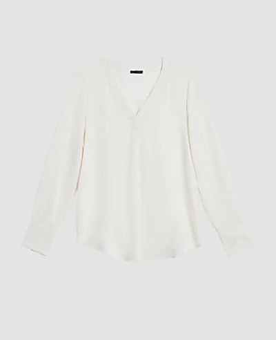 Ann Taylor Mixed Media Pleat Front Top In Winter White