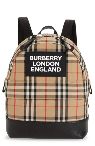 Shop Burberry Small Nico Logo Check Backpack In Beige