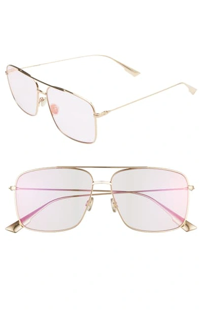 Shop Dior Stello3s 57mm Square Aviator Sunglasses In Rose Gold/ Violet