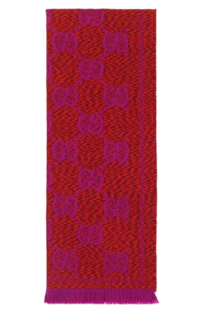 Shop Gucci Lady Moul Gg Jacquard Wool Scarf In Flame/ Pink
