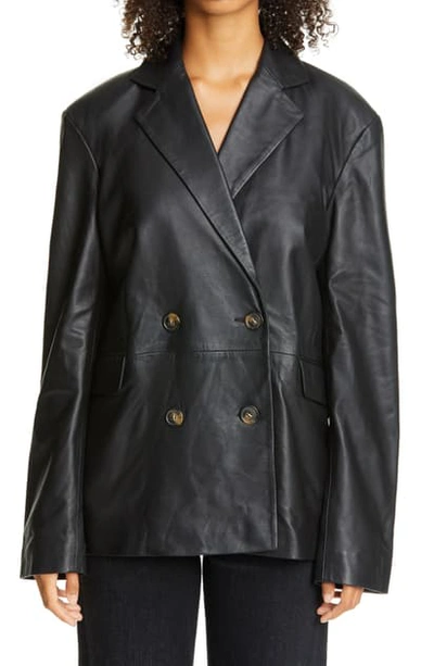 Shop Loulou Studio Oversized Double Breasted Leather Blazer In Black