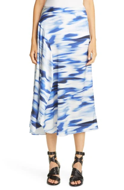 Shop Zero + Maria Cornejo Print Stretch Silk Circle Midi Skirt In Med Blue/ White