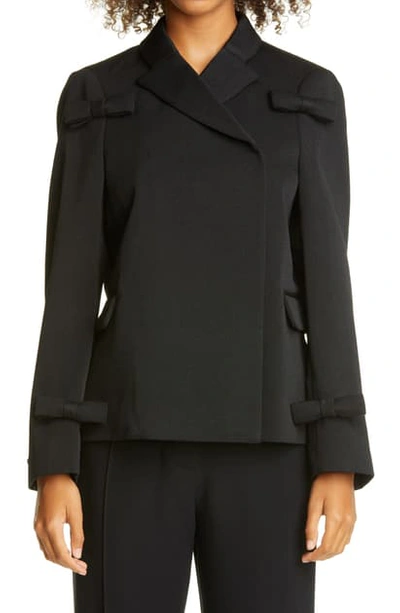 Shop Shushu-tong Bow Detail Wool & Cotton Twill Jacket In Black
