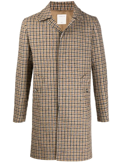 Shop Sandro Check Single-breasted Coat In Brown
