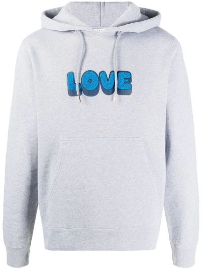 Shop Sandro Embroidered Love Print Hoodie In Grey