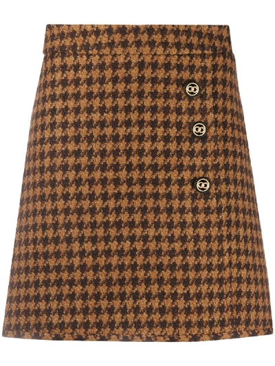 Shop Sandro Houndstooth Mini Skirt In Brown