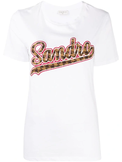 Shop Sandro Textured Logo T-shirt In White