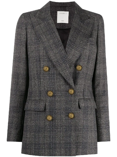 Shop Sandro Double Breasted Blazer In Grey