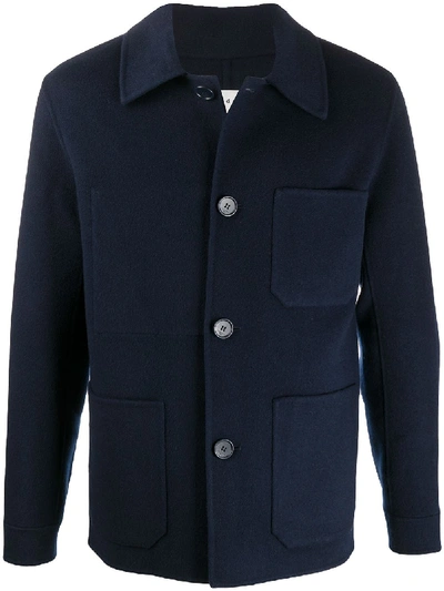 Shop Sandro Knitted Worker Jacket In Blue