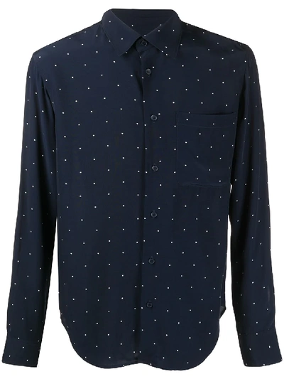 Shop Sandro Polka Dot Print Long-sleeved Shirt In Blue