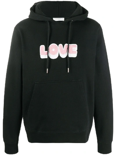 Shop Sandro Embroidered Love Print Hoodie In Black
