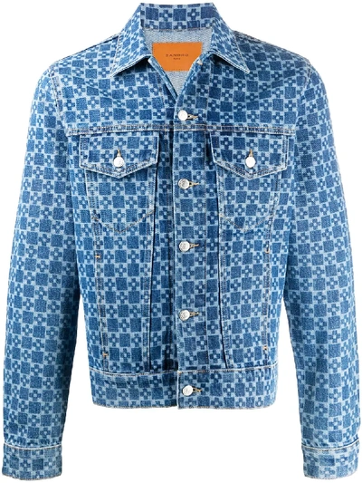 Shop Sandro Cross-pattern Denim Jacket In Blue