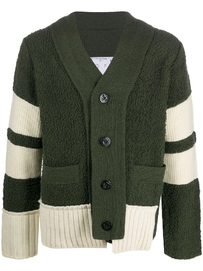 Shop Sacai Stripe Knit Cardigan In Green