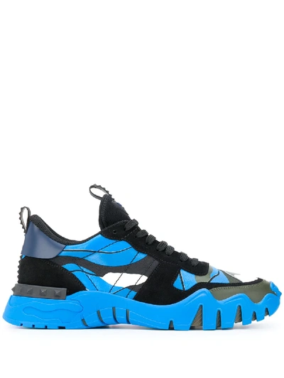 Shop Valentino Camouflage Rockrunner Plus Sneakers In Blue