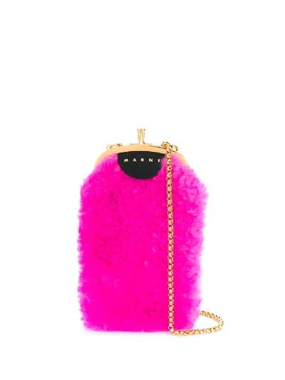 Shop Marni Shearling Crossbody Phone Holder In Pink