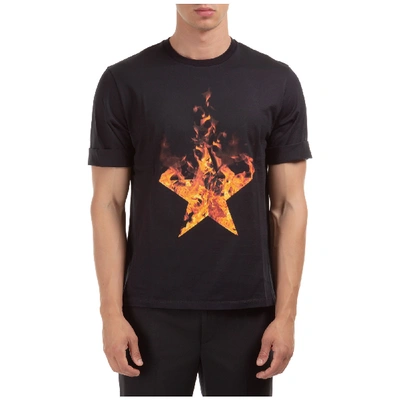 Shop Neil Barrett Men's Short Sleeve T-shirt Crew Neckline Jumper Firestars & Firebolts In Black
