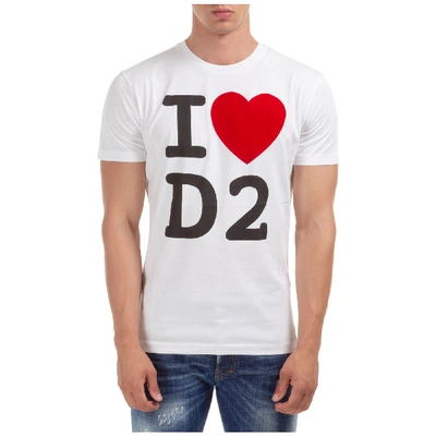 Shop Dsquared2 Men's Short Sleeve T-shirt Crew Neckline Jumper Heart D2 In White