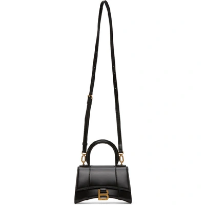 Shop Balenciaga Black Xs Hourglass Top Handle Bag In 1000 Black