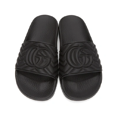 Shop Gucci Black Matelassé Slides In 1000 Black