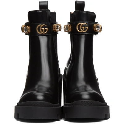 Gucci Leather Ankle Boot With Belt In Black | ModeSens