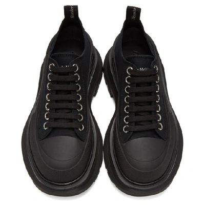 Shop Alexander Mcqueen Black Canvas Tread Slick Platform Low Sneakers In 1000 Black