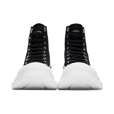 Shop Alexander Mcqueen Black Canvas Tread Slick Platform High Sneakers In 1070 Blk Wh