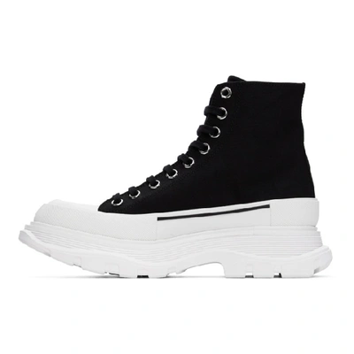 Shop Alexander Mcqueen Black Canvas Tread Slick Platform High Sneakers In 1070 Blk Wh