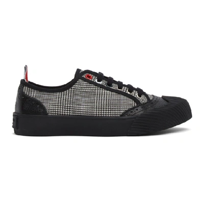 Shop Thom Browne Black And White Houndstooth Vulcanized Brogued Sneakers In 980 Blk/wht