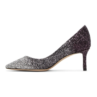 Shop Jimmy Choo Silver & Purple Coarse Glitter Romy 60 Heels In Silver/anth