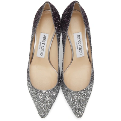 Shop Jimmy Choo Silver & Purple Coarse Glitter Romy 60 Heels In Silver/anth