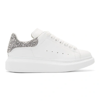 Shop Alexander Mcqueen Ssense Exclusive White & Silver Glitter Oversized Sneakers In 9071 Silver