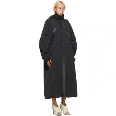 Shop Bottega Veneta Black Nylon Long Coat In 1000 Nero