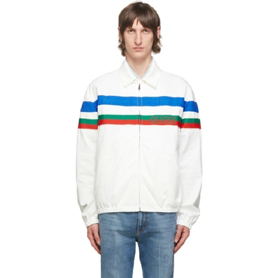Shop Gucci White Logo Stripe Jacket In 9692 Whtmix