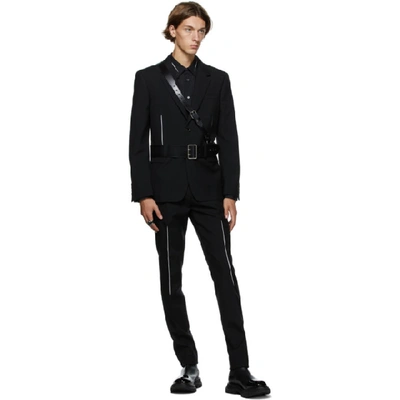 Shop Alexander Mcqueen Black Wool Slashed Seam Trousers In 1000 Black