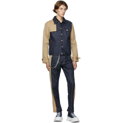 Shop Alexander Mcqueen Blue Denim Gabardine Sleeve Jacket In 4001 Bluwas