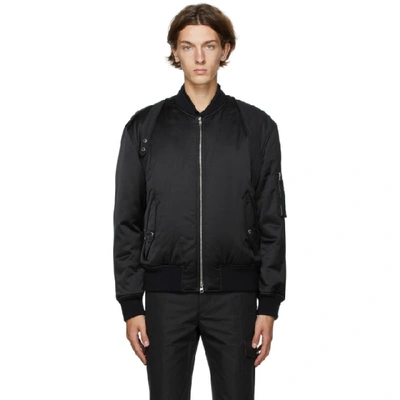 Shop Alexander Mcqueen Black Light Satin Harness Bomber Jacket In 1000 Black